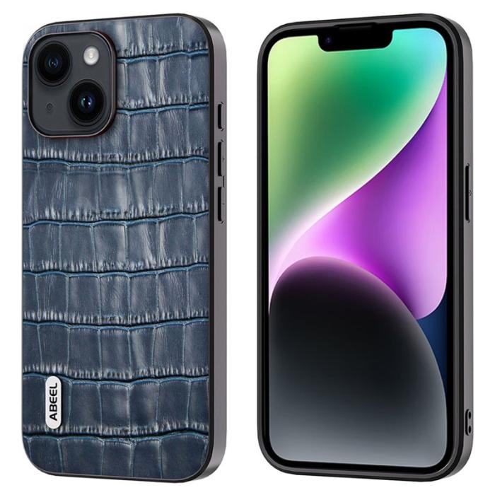 ABEEL - ABEEL iPhone 14 Plus Plånboksfodral Anti-drop Äkta Läder Blå