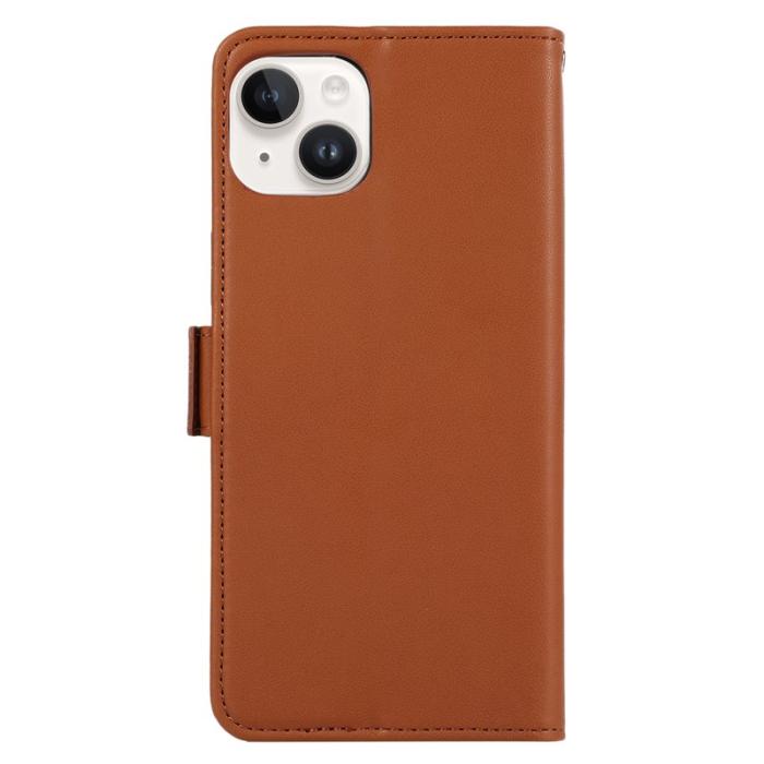 ABEEL - ABEEL iPhone 14 Plus Plånboksfodral Flip Konstläder med RFID-Skydd - Brun