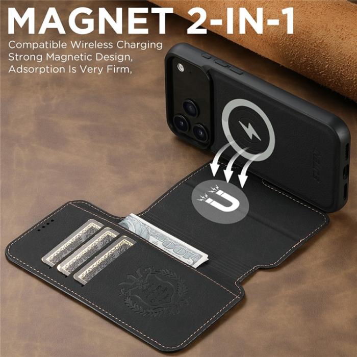 SUTENI - SUTENI iPhone 17 Pro Max Plånboksfodral Detachable Q-05 - Svart