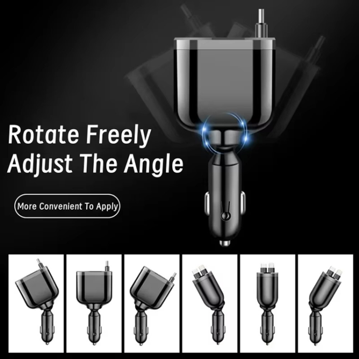 A-One Brand - 5in1 Billaddare USB-A/2x USB-C Indragbar USB-C/Lightning Kabel