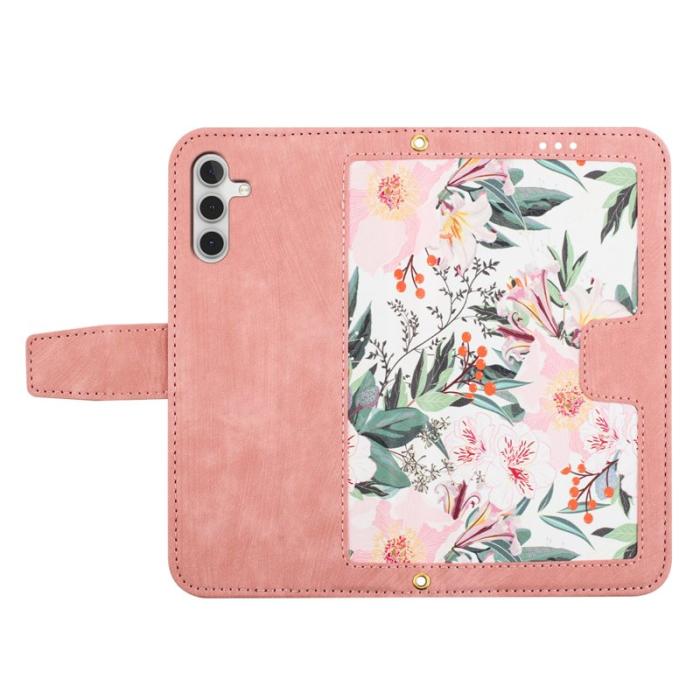 OEM - Mobilskal till Samsung Galaxy S26 Plus PU Läder Blommönster - Rosa