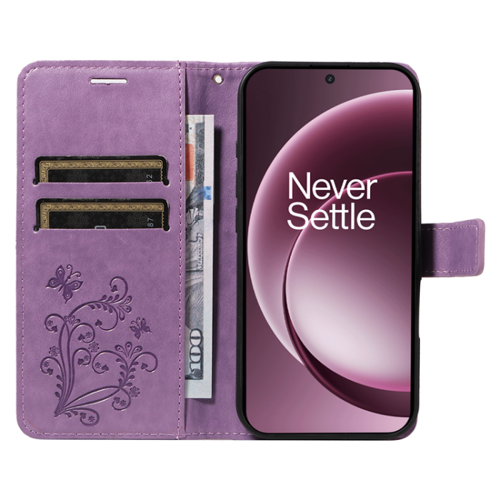A-One Brand - OnePlus 15 5G Konstläder Plånboksfodral Floral Butterfly Imprinted
