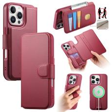 CASENEO - CASENEO iPhone 16 Pro Max Pl&aring;nboksfodral Konstl&auml;der - R&ouml;d