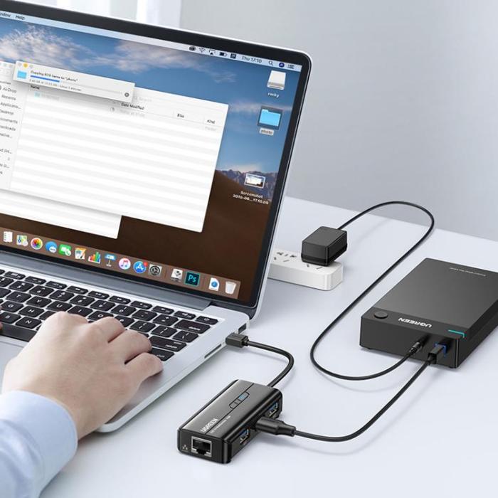 Ugreen - Ugreen Hub 3x USB-A Nätverksadapter - Svart