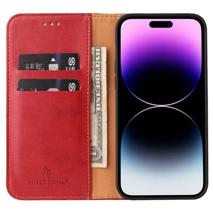 FIERRE SHANN - FIERRE SHANN iPhone 14 Pro Max Fodral KonstLäder - Röd