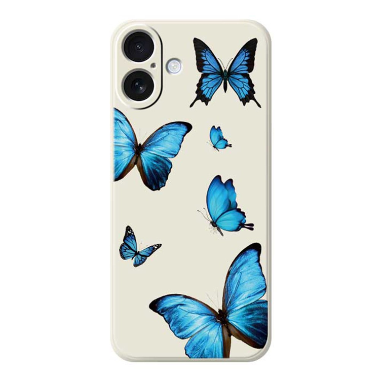 iPhone 17 Mobilskal Blue Butterflies Pattern TPU - Beige | 2353 | AlltMobil