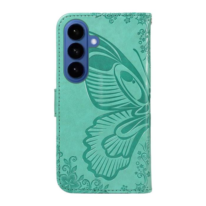OEM - Samsung Galaxy S26 Plus Skal Fjärilsmönster PU Läder Flip - Grön