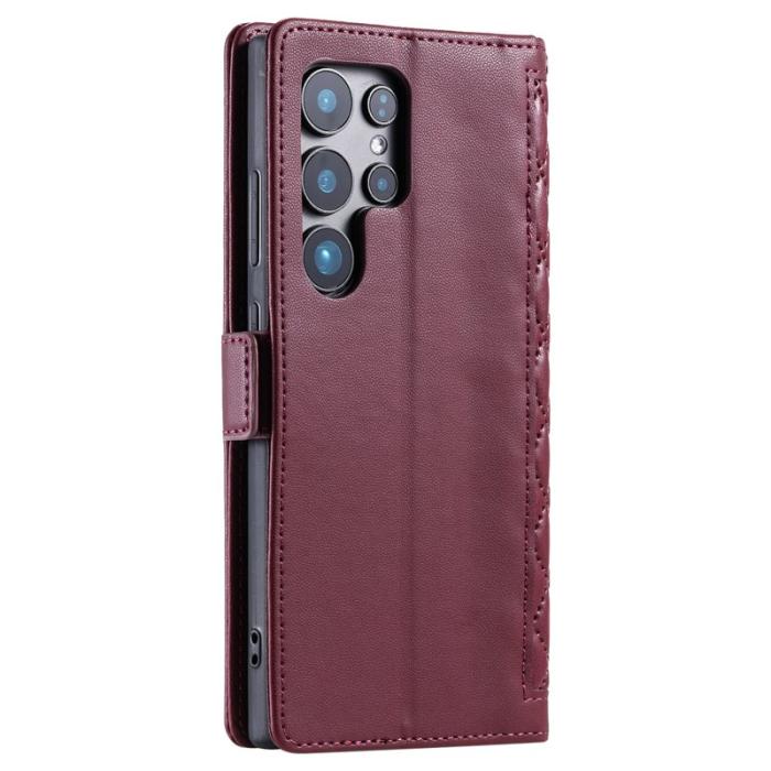 OEM - Samsung Galaxy S26 Ultra Fodral Äkta Läder Rhombus - Vinröd