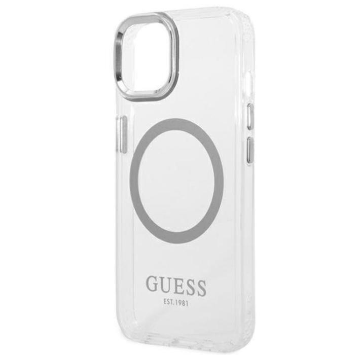 Guess - GUESS iPhone 14 Skal Magsafe Metal Outline - Silver