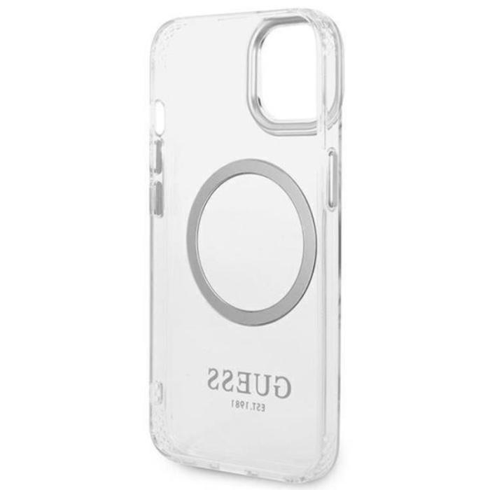 Guess - GUESS iPhone 14 Skal Magsafe Metal Outline - Silver