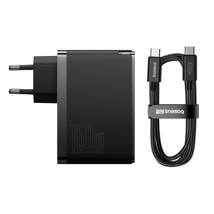 BASEUS - Baseus GaN5 Pro Väggladdare 160W 2x USB-C/USB-A + USB-C Kabel