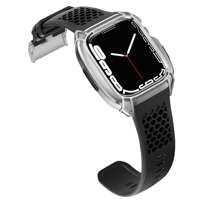 Kingxbar - Kingxbar Apple Watch 7/8 (45mm) Armband CYF148 2in1 Rugged Armored - Silver