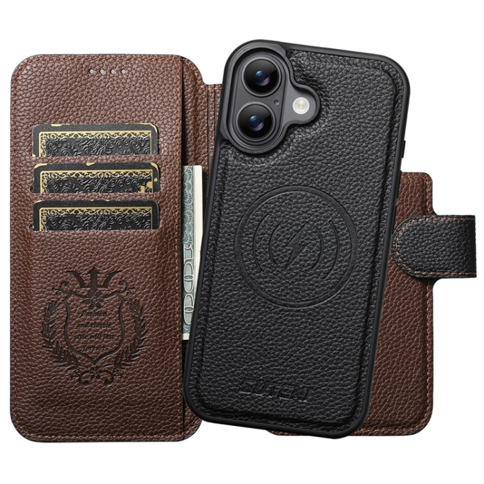 SUTENI - SUTENI iPhone 17 Plånboksfodral MagSafe Detachable Litchi