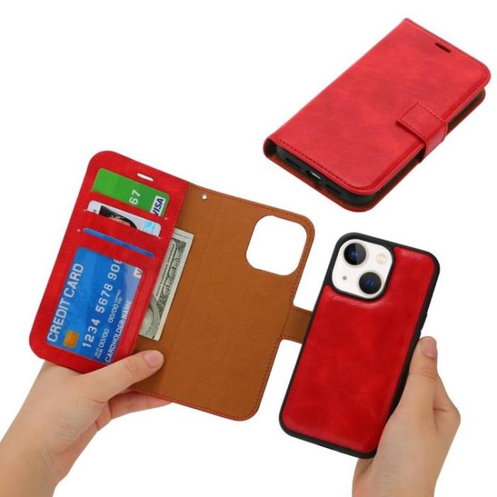 OEM - iPhone 15 Plånboksfodral 2-in-1 Detachable - Röd