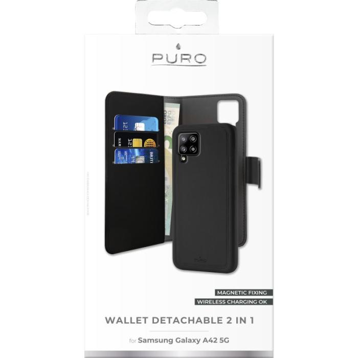 UTGATT1 - Puro - Ekoläderplånbok Löstagbar Samsung Galaxy A42 5G - Svart