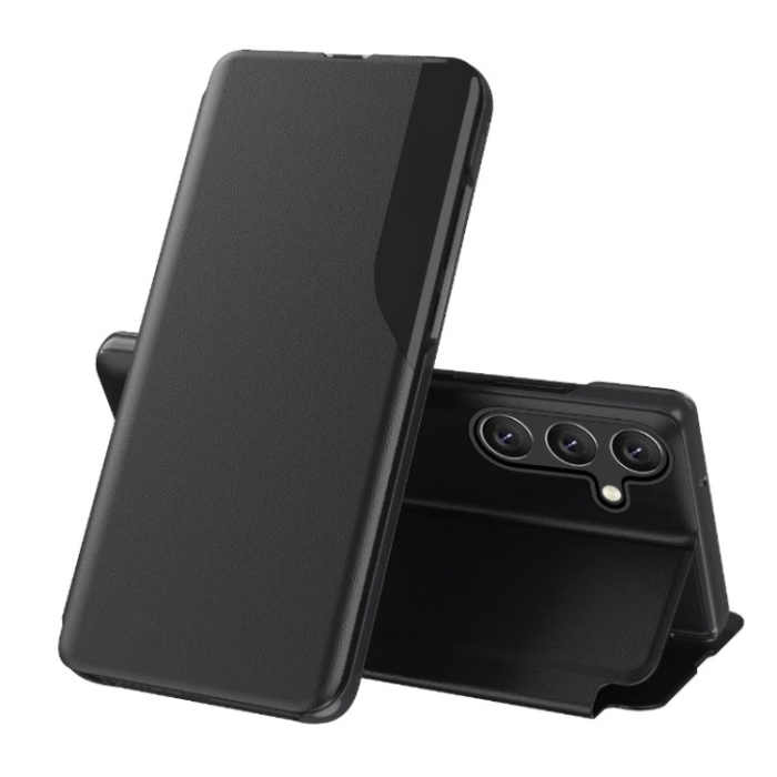 A-One Brand - Galaxy S25 Edge Fodral Eco Läder View Elegant Flap - Svart