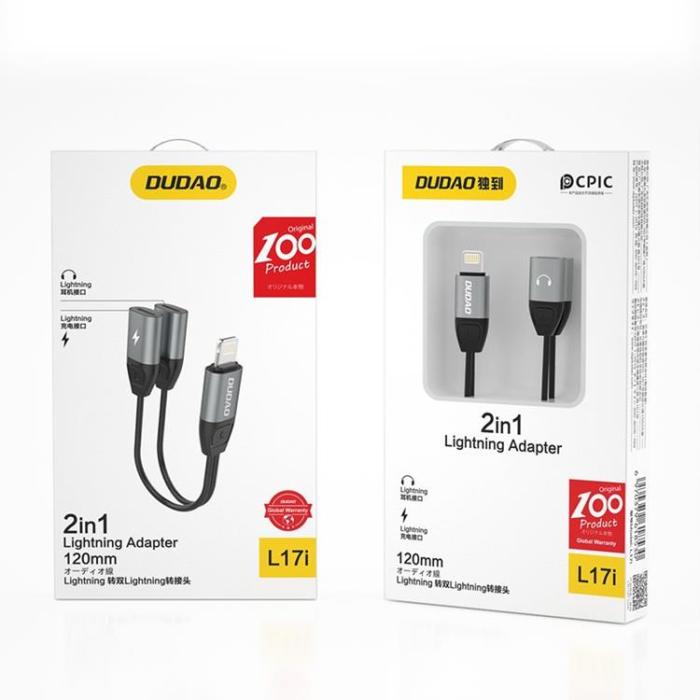 UTGATT1 - Dudao 2in1 Adapter Lightning För Musik - Grå