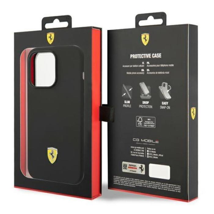 Ferrari - Ferrari iPhone 14 Pro Skal Silicone Metal Logo - Svart