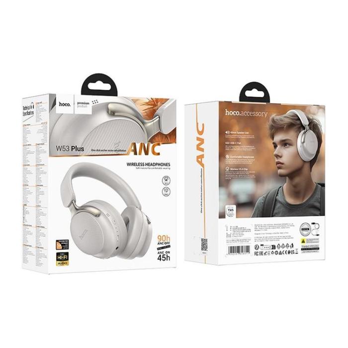 Hoco - Hoco Over-Ear Hörlurar Trådlösa Bluetooth ANC W53 Plus - Grå