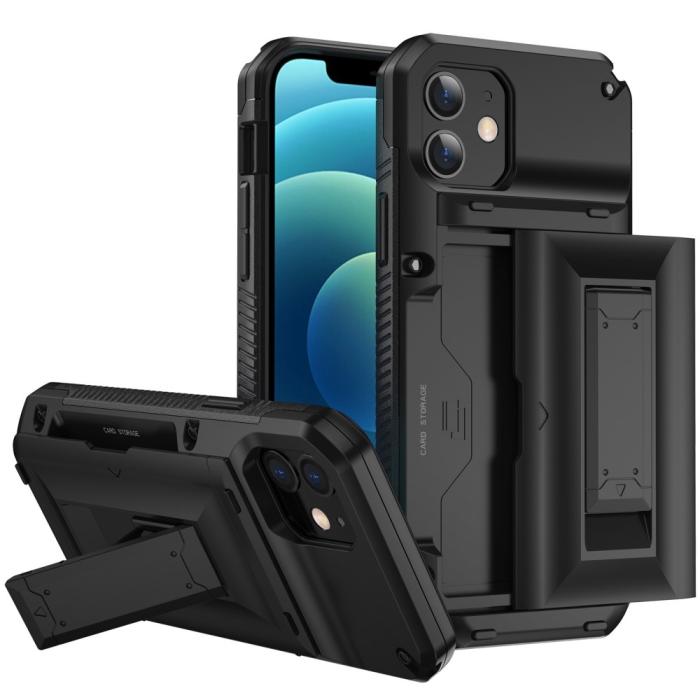 A-One Brand - iPhone 11 Skal Korthållare Built-in Kickstand - Svart