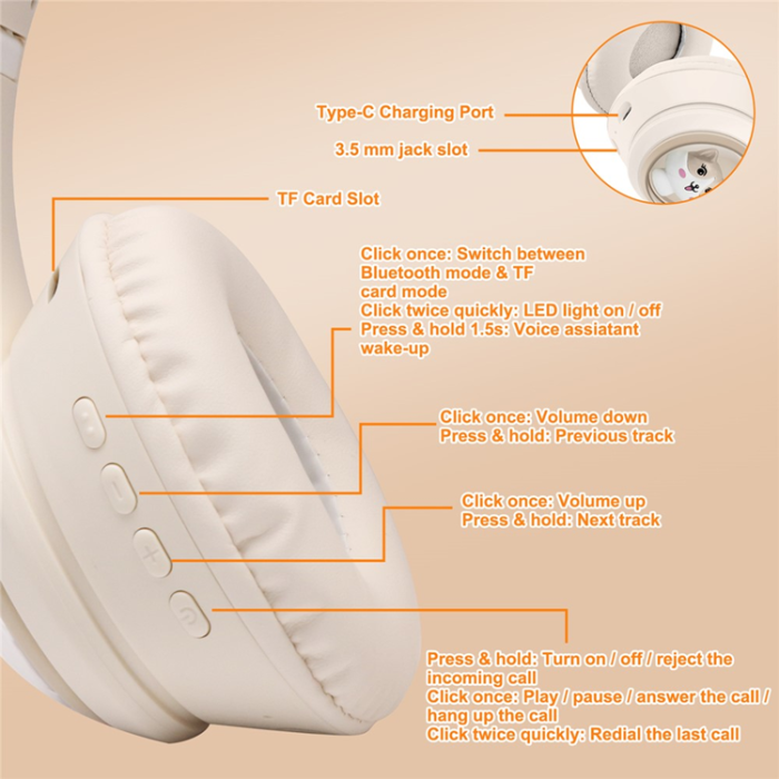 AKZ - AKZ Over-Ear Trådlösa Hörlurar för Barn Bluetooth Cat Ear AKZ-01