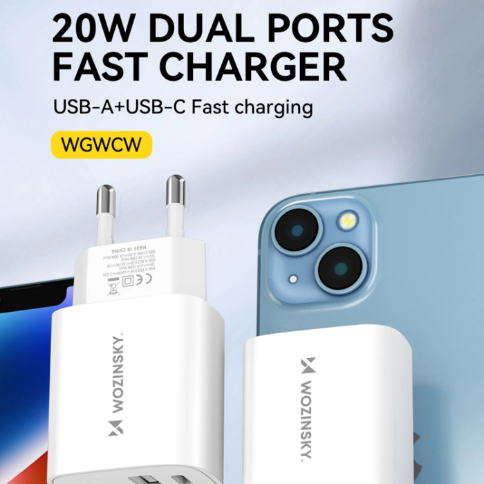 Wozinsky - Wozinsky WGWCW USB-A USB-C 20W Väggladdare - Vit