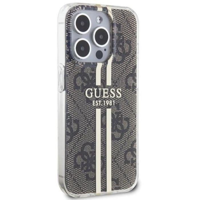 Guess - Guess iPhone 15 Pro Mobilskal Gold Stripes - Brun