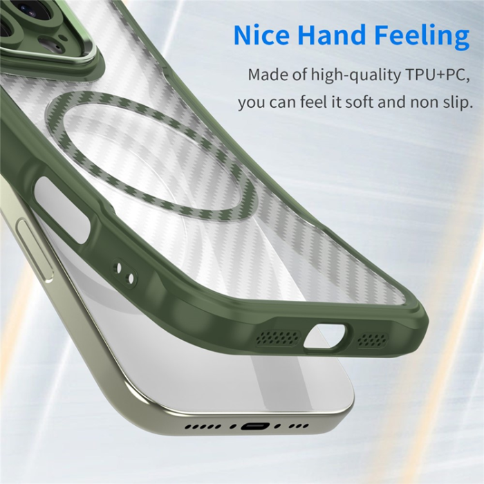 A-One Brand - iPhone 17 Mobilskal MagSafe Carbon Fiber - Grön