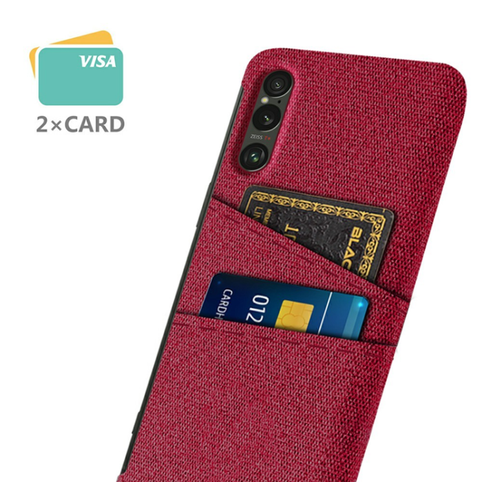 A-One Brand - Sony Xperia 1 VII Mobilskal med Dual Kortfack Tyg + PC - Röd