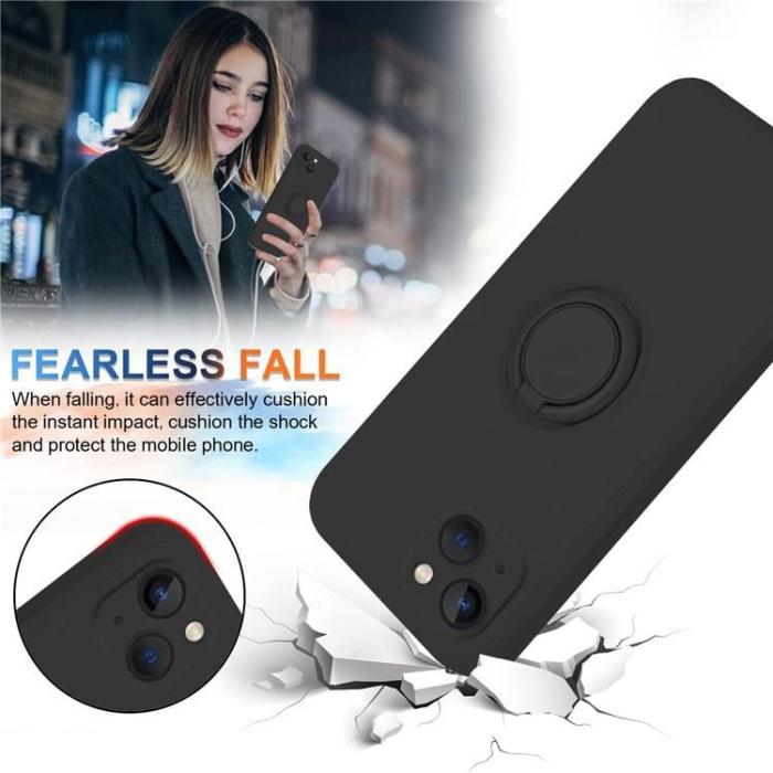 OEM - iPhone 15 Plus Mobilskal Ringhållare Liquid Silikon - Svart