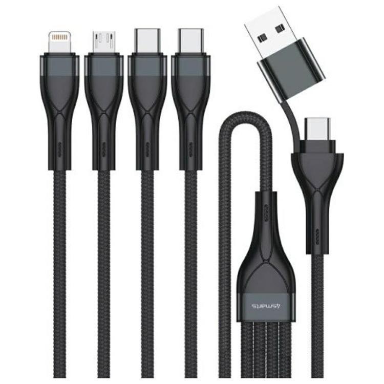 4smarts 4in1 USB-C Till USB-C/Lightning/Micro-USB Kabel 1.2m - Svart | 3541 | AlltMobil