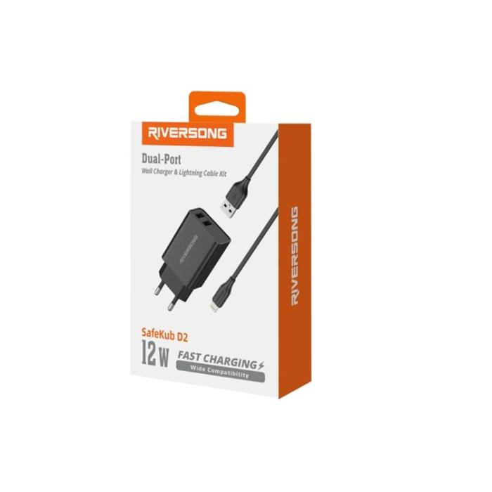 Riversong - Riversong Väggladdare 2x USB 12W med USB/Lightning Kabel