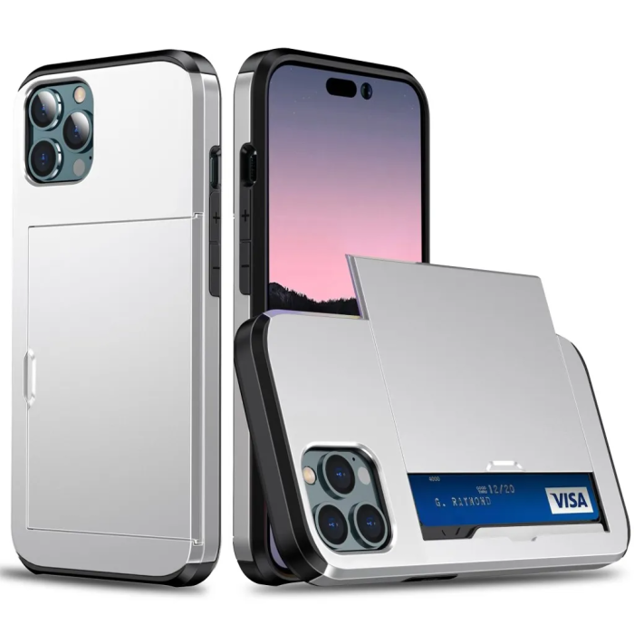 Taltech - iPhone 15 Pro Max Mobilskal Korthållare - Silver