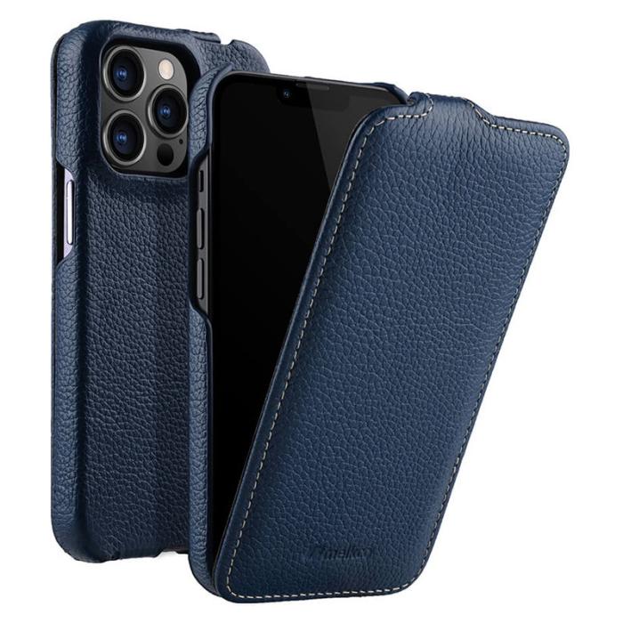 Melkco - MELKCO iPhone 12 Pro Max Vertikalt Flipfodral Äkta Läder + PC - Blå
