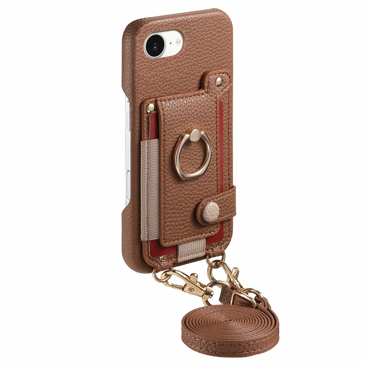 iPhone 16e Mobilskal med Korthållare Ring Kickstand - Brun (Brun) | 2353 | AlltMobil