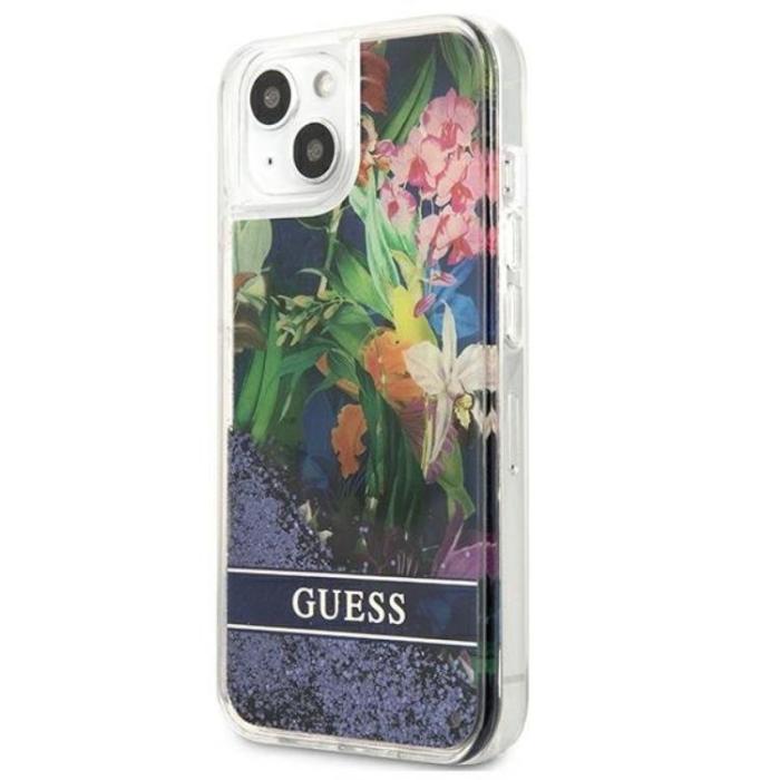Guess - Guess iPhone 13 mini Skal Flower Liquid Glitter - Blå
