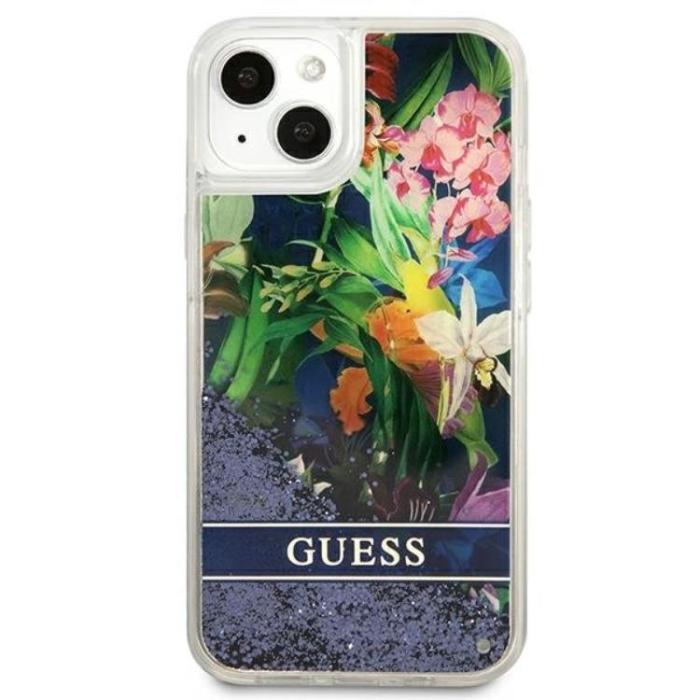 Guess - Guess iPhone 13 mini Skal Flower Liquid Glitter - Blå