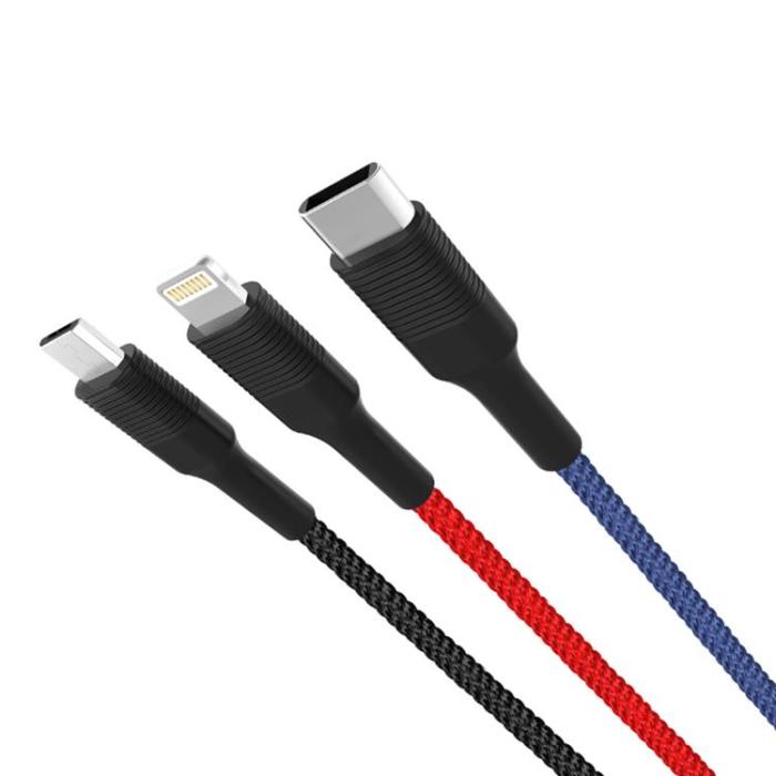 XO - XO 3in1 USB/MicroUSB/Lightning/Typ-C 1.2m 3A NB54 Flerfärgad