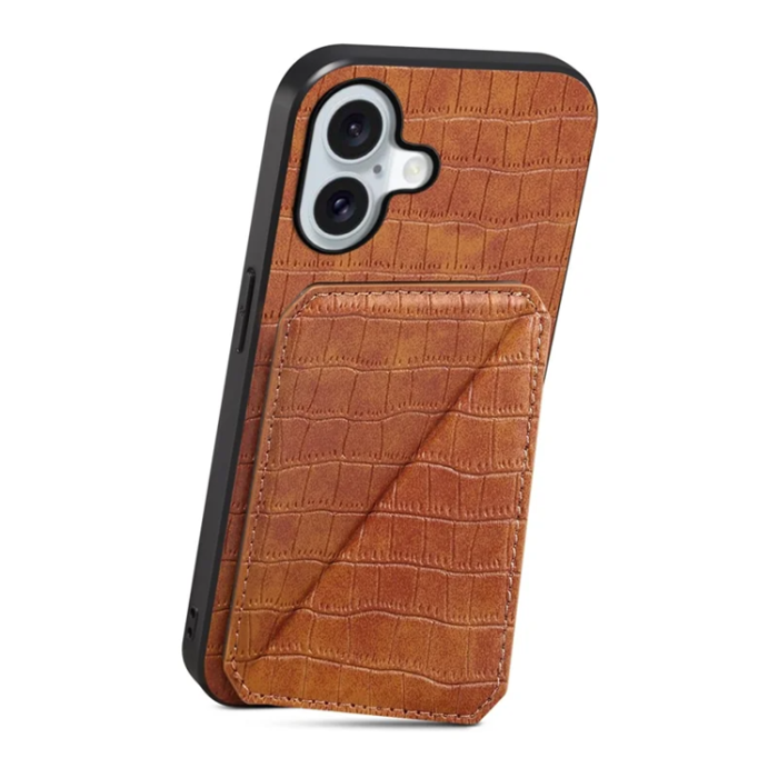 A-One Brand - iPhone 17 Mobilskal Korthållare Crocodile Textured - Brun
