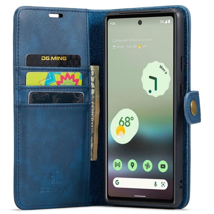 DG.MING - DG.MING Google Pixel 6a Plånboksfodral Detachable 2-in-1 Äkta Läder - Blå