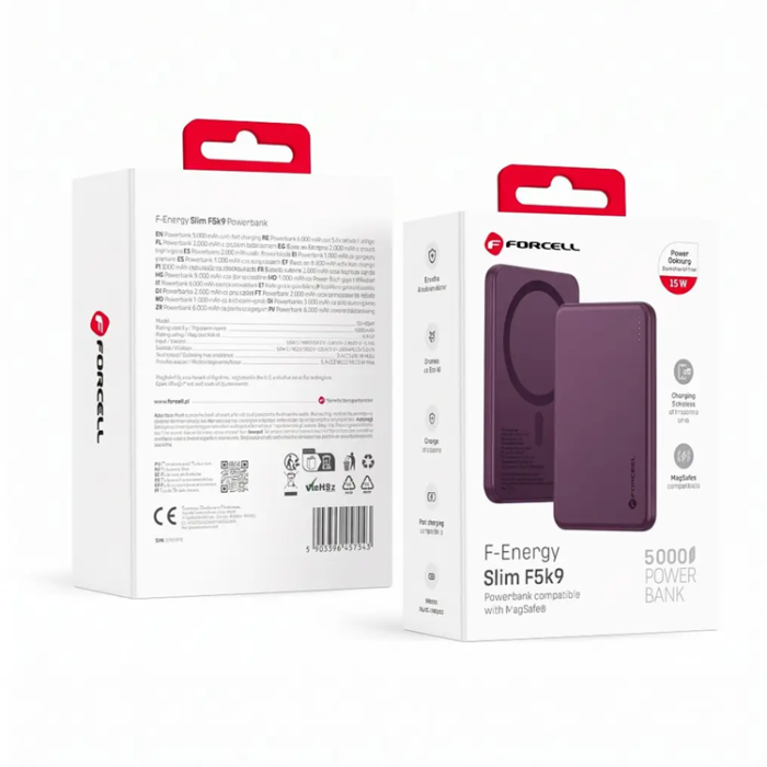 Forcell - Forcell Powerbank 5000 mAh Magsafe 15W Slim - Cherry