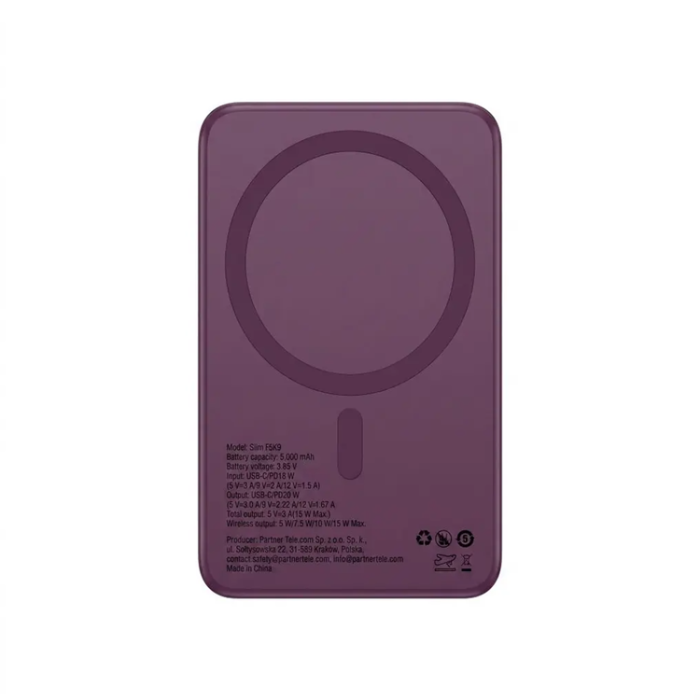 Forcell - Forcell Powerbank 5000 mAh Magsafe 15W Slim - Cherry