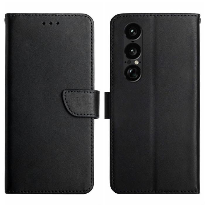 A-One Brand - Sony Xperia 1 VII Plånboksfodral Äkta läder - Svart