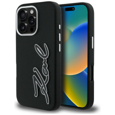 KARL LAGERFELD - Karl Lagerfeld Mobilskal F&ouml;r iPhone 16 Pro Max FW Grained Signature Logo - Svart