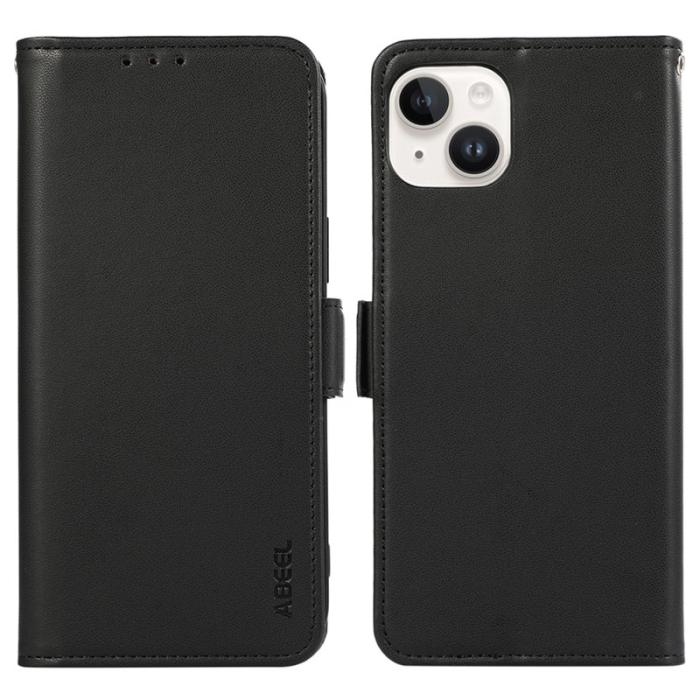 ABEEL - ABEEL iPhone 14 Plus Plånboksfodral Flip Konstläder med RFID-Skydd - Svart