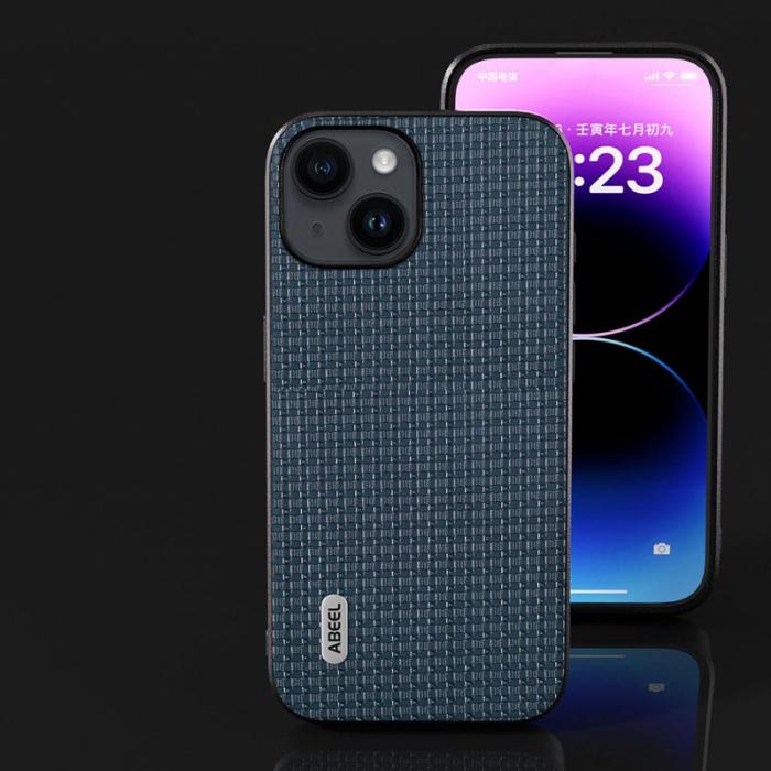ABEEL - ABEEL Mobilskal till iPhone 14 Plus Äkta Läder Coated PC+TPU Blå