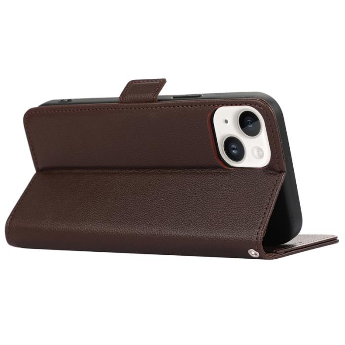ABEEL - ABEEL iPhone 14 Plus Plånboksfodral Konstläder Litchi RFID Skydd - Brun