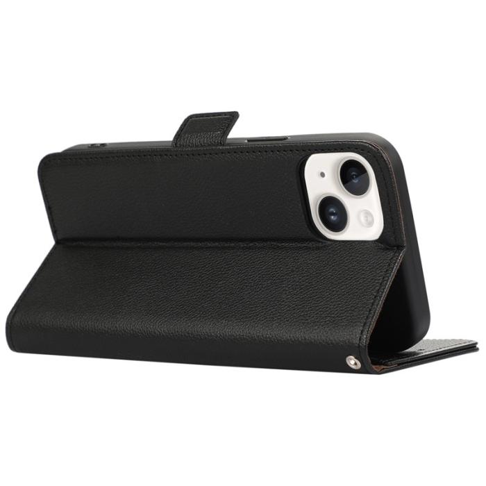 ABEEL - ABEEL iPhone 14 Plus Plånboksfodral Konstläder Litchi RFID Skydd - Svart