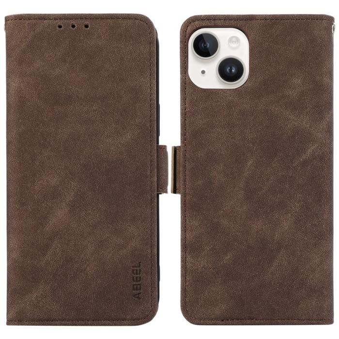 ABEEL - ABEEL iPhone 14 Plus Plånboksfodral Konstläder RFID Skydd - Brun