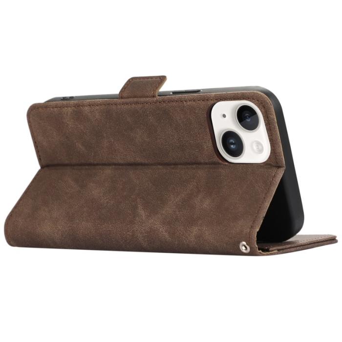 ABEEL - ABEEL iPhone 14 Plus Plånboksfodral Konstläder RFID Skydd - Brun